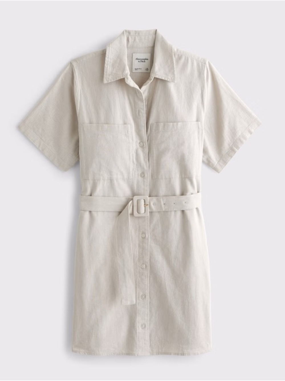 Abercrombie & Fitch Cream Short-Sleeve Linen Belted Shirt Dress
